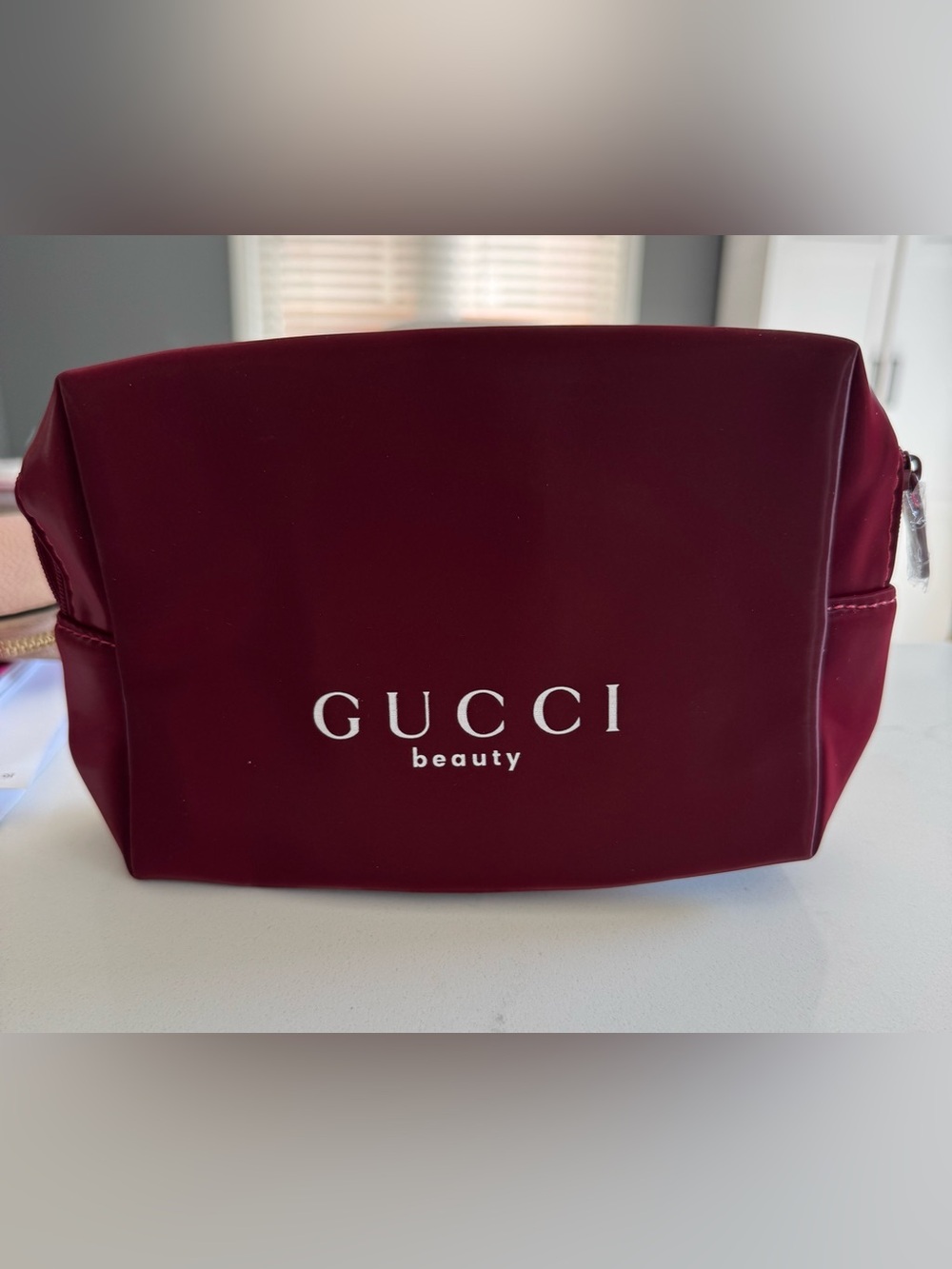 Gucci burgundy satin makeup pouch